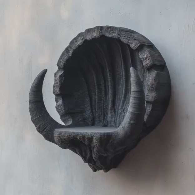 3D Printed Dark Fantasy Horn Wall Shelf | Crescent Beast Floating Ledge | Gothic Horror Decor for Altar, Gaming Room or Ritual Space