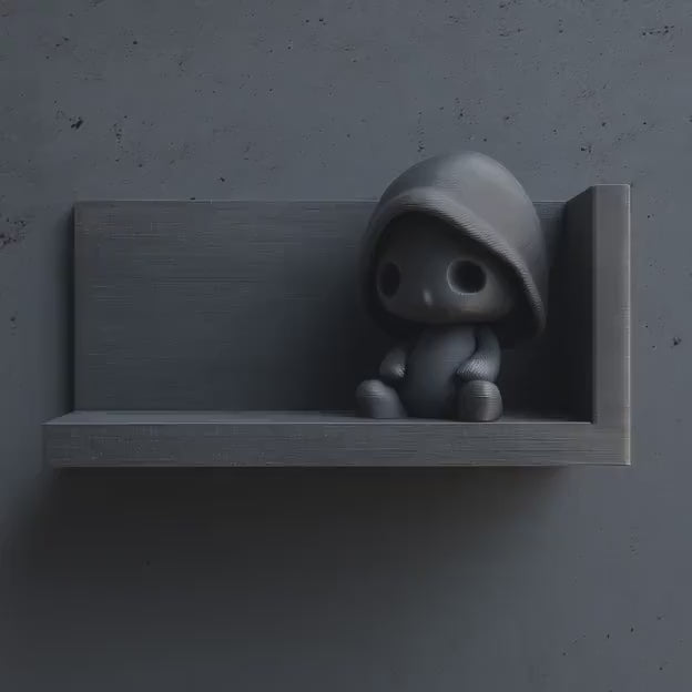 3D Printed Grim Hood Buddy Shelf | Dark Fantasy Floating Ledge Display | Cute Gothic Room Decor Accent for Cozy Bedroom Gaming Room Office