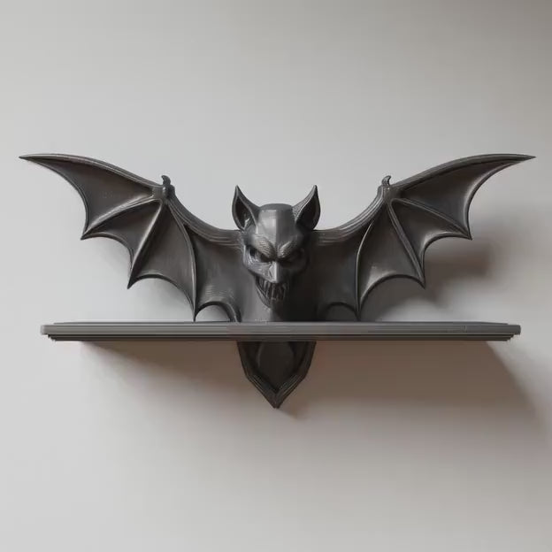 3D Printed Bat Wall Shelf | Gothic Vampire Bat Ledge for Skulls, Candles & Crystals | Dark Fantasy Gargoyle Horror Home Decor Accent Piece