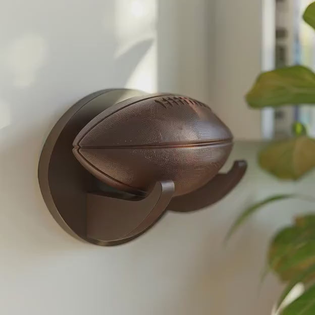3D Printed Football with Wall Mount Display Holder | Floating Sports Ball Decor for Modern Bedroom Office or Game Room