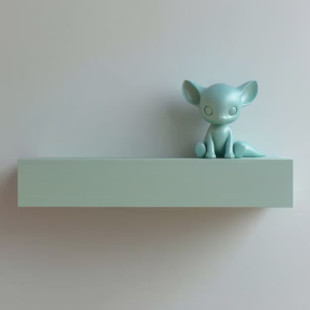 3D Printed Fantasy Fox Wall Shelf | Minimal Floating Display Ledge with Cute Creature Buddy | Modern Kids Room and Cozy Gaming Decor Accent