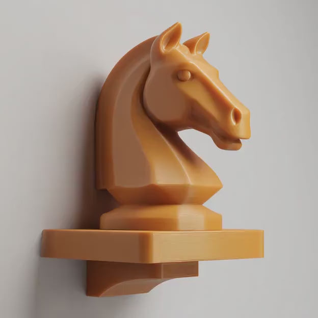 3D Printed Chess Knight Wall Shelf | Classic Strategy Floating Ledge with Horse Head | Board Game Decor for Office, Study or Gaming Room