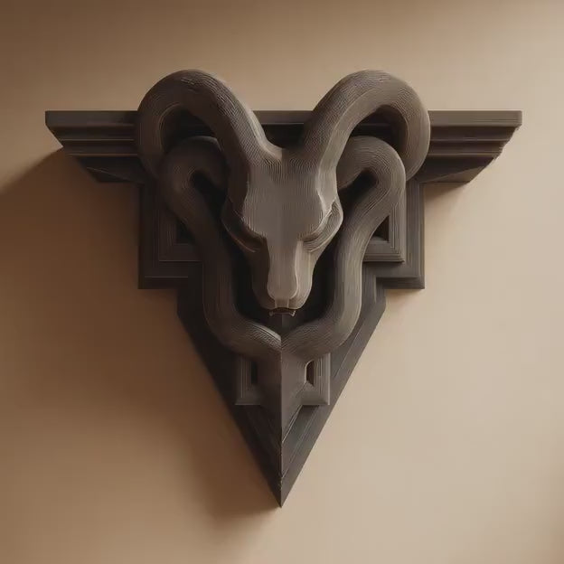 3D Printed Gothic Ram Wall Shelf | Dark Fantasy Horned Beast Wall Decor | Ram Head 3D Wall Sculpture for Gothic Home or Game Room Decor