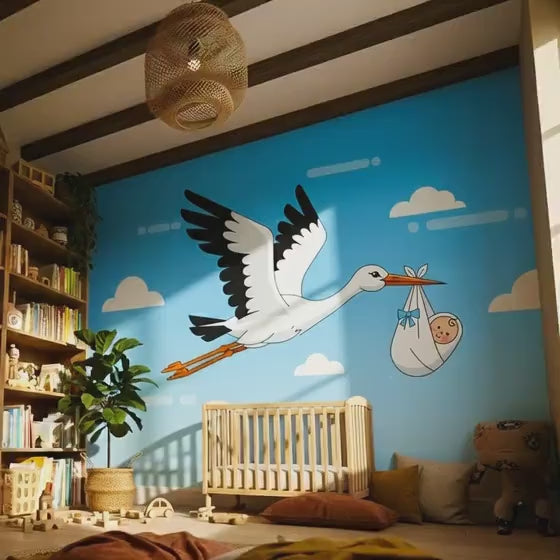 Stork With Baby Wall Decal | Nursery Sticker