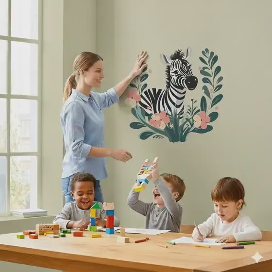 Boho Zebra Wall Decal | Floral Safari Nursery Decor