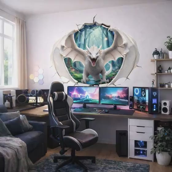 White Dragon Wall Decal | 3D Wall Mural