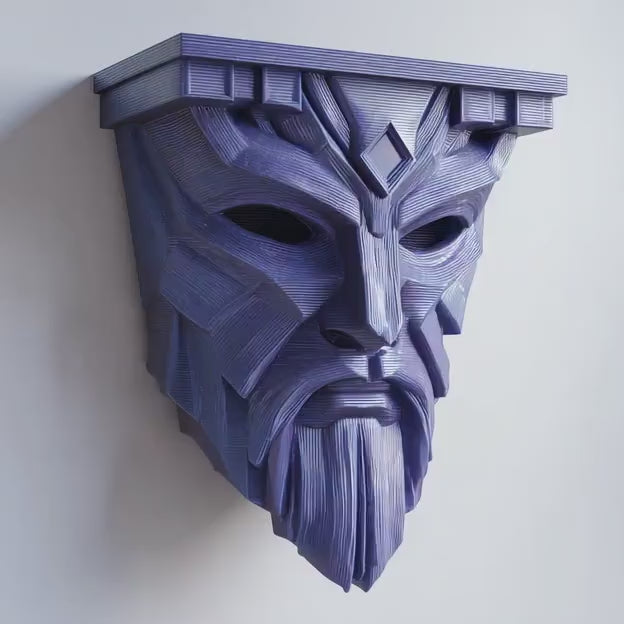 3D Printed Fantasy Guardian Mask Wall Shelf | Gothic Stone Face Display Ledge for Dungeon Room, Gaming Setup, Medieval Wall Art Home Decor