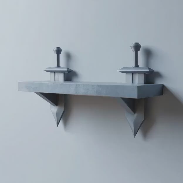 3D Printed Fantasy Sword Wall Shelf | Minimal Floating Ledge with Stylized Blade Supports | Modern Gaming Room and Medieval Decor Accent