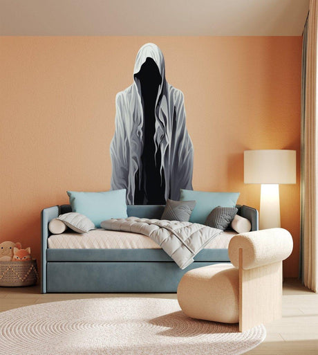 Tall shadow figure vinyl wall decal displayed in a modern interior.