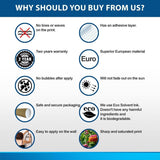Benefits of our wall murals: no lines or waves, easy application, eco-friendly ink, and durable print quality.