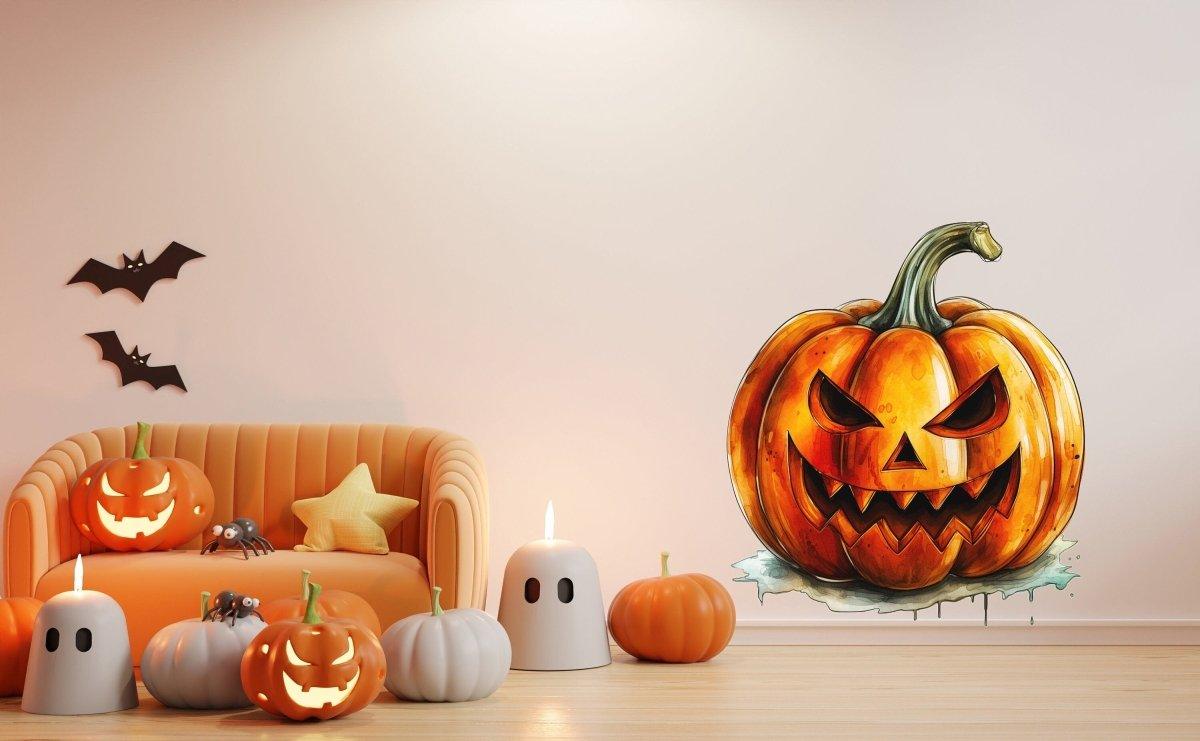 Halloween Pumpkin Wall Sticker - Creepy Smiling Jack-o-Lantern Decal - Thumbnail 4