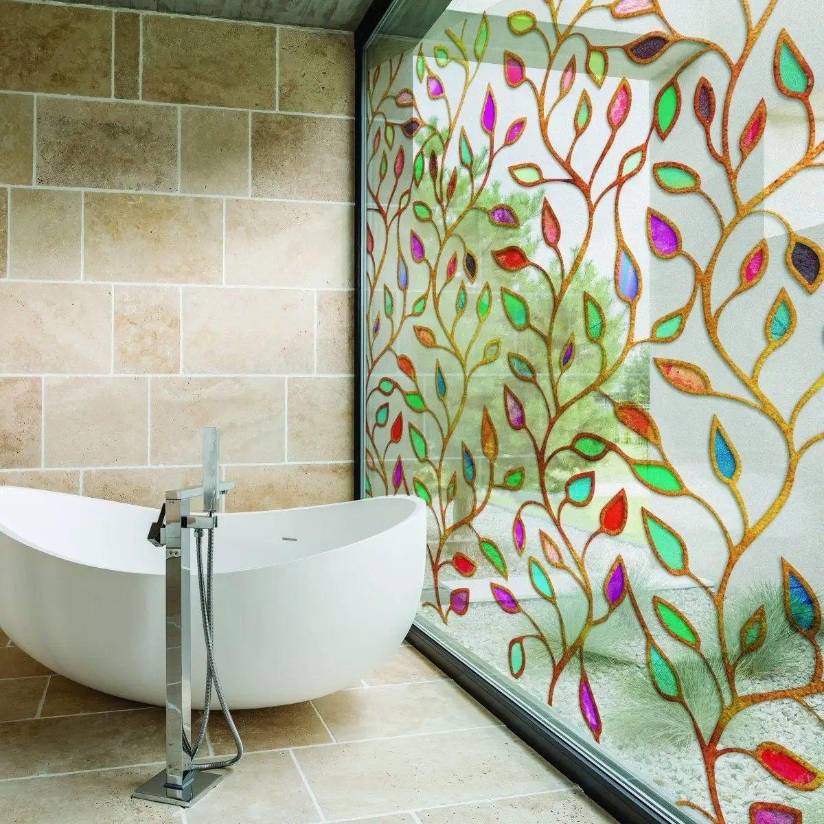 Sichtschutzfolie für Glasfenster – geätztes Blattdesign - Thumbnail 3