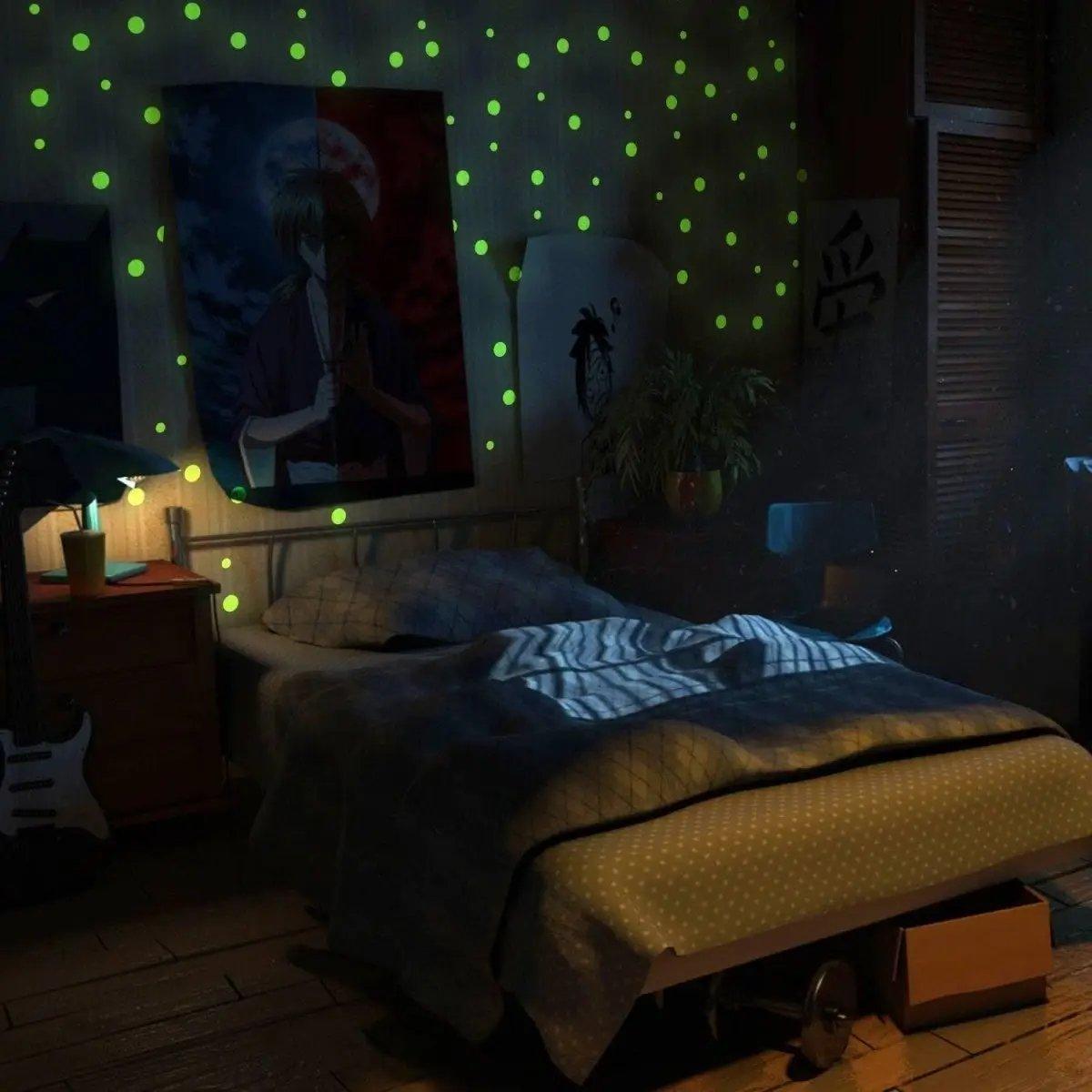 Glow In The Dark Circle Stars Wall Decals Set - Thumbnail 4