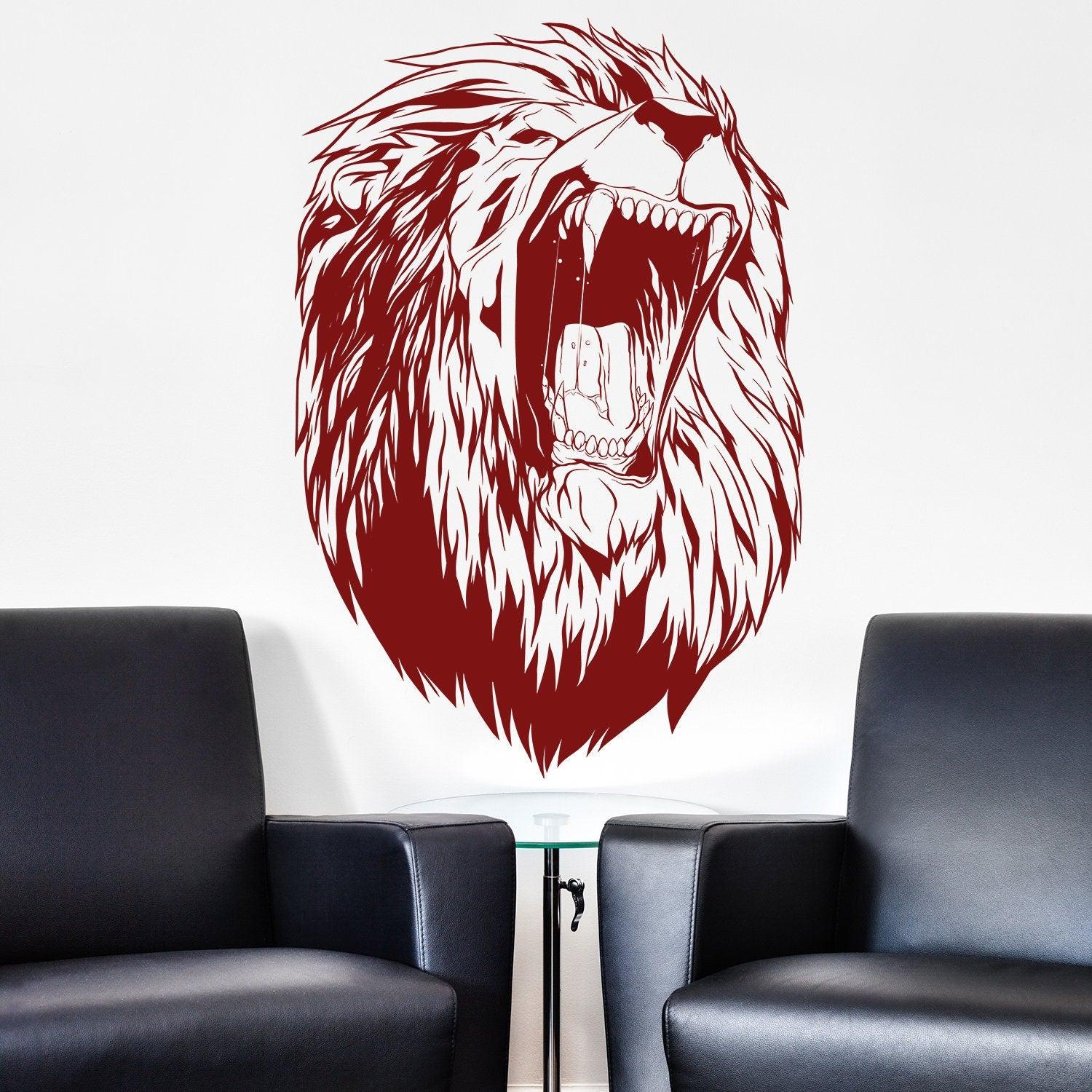 Lion Head Wall Vinyl Sticker - Roar Animal King Face Decal - Thumbnail 2