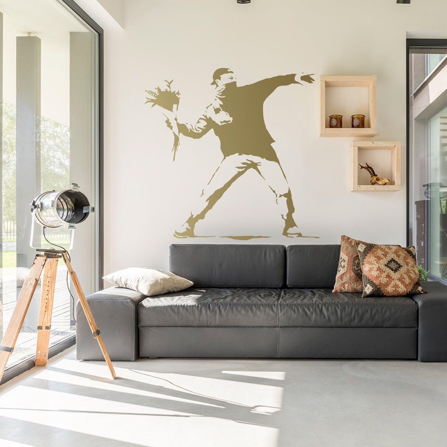 Banksy Flower Throw Me Wall Sticker - Thumbnail 2