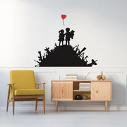 Boy and girl friend wall sticker with a heart-shaped balloon.