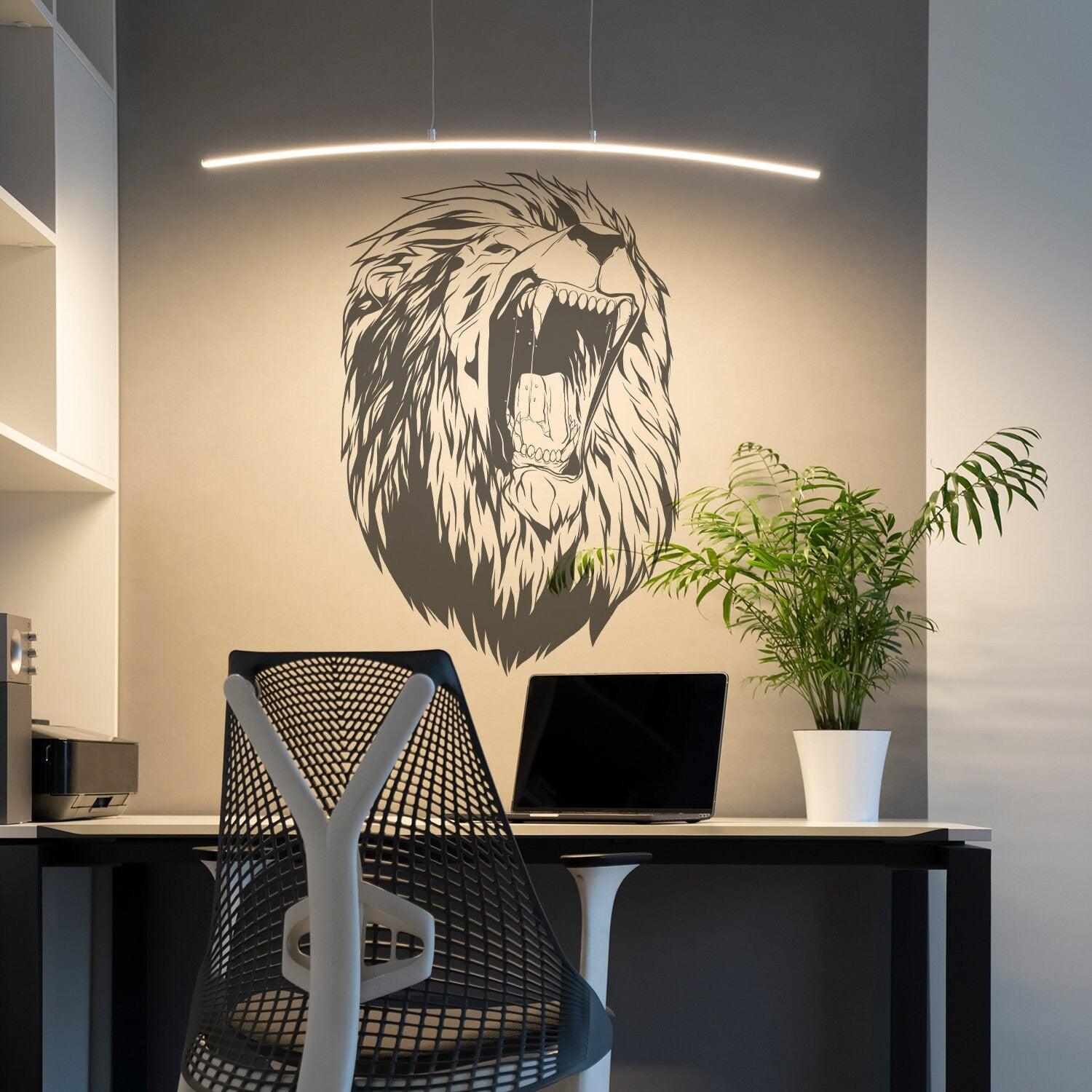 Lion Head Wall Vinyl Sticker - Roar Animal King Face Decal - Thumbnail 4