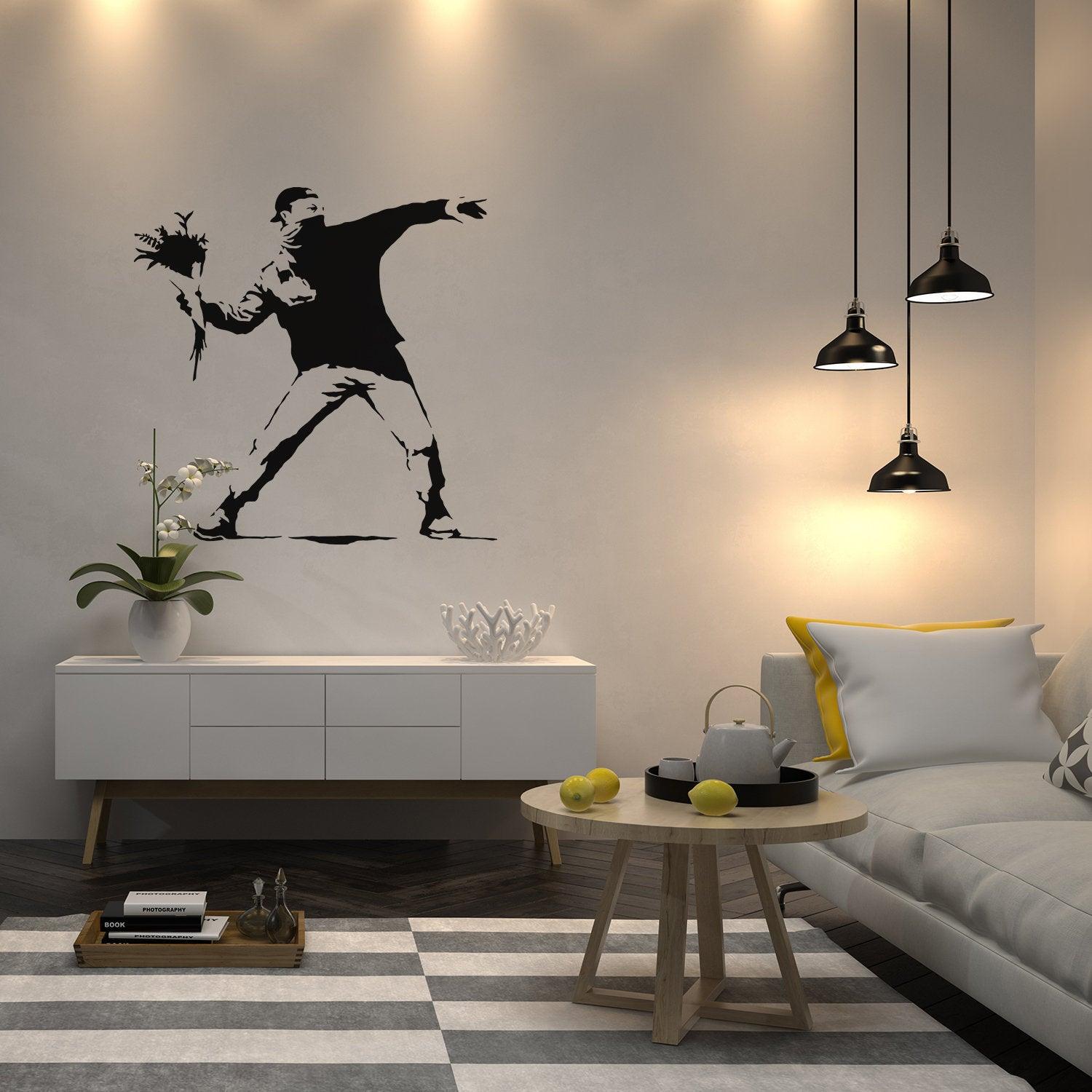 Banksy Flower Throw Me Wall Sticker - Thumbnail 4