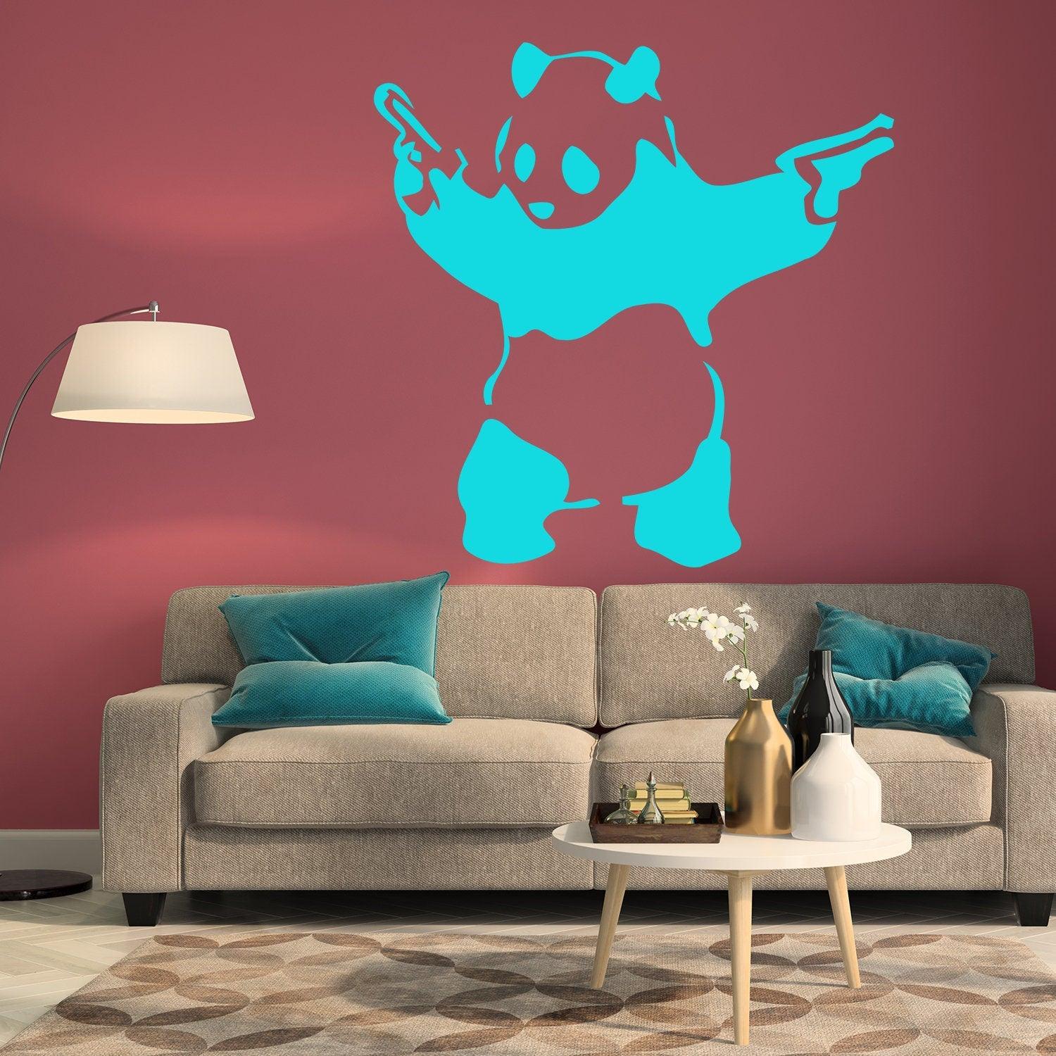 Banksy Panda With Shooting Guns Wall Sticker - Thumbnail 5