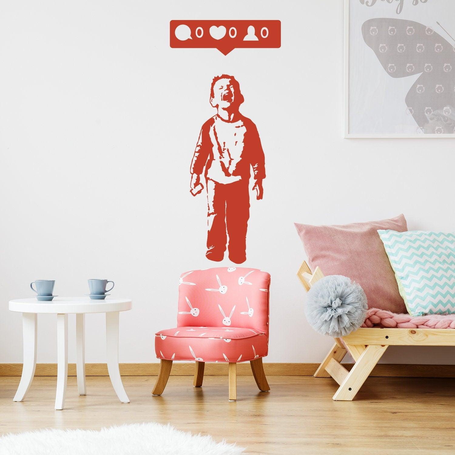 Crying Boy With Cellphone Banksy Wall Sticker - Thumbnail 4