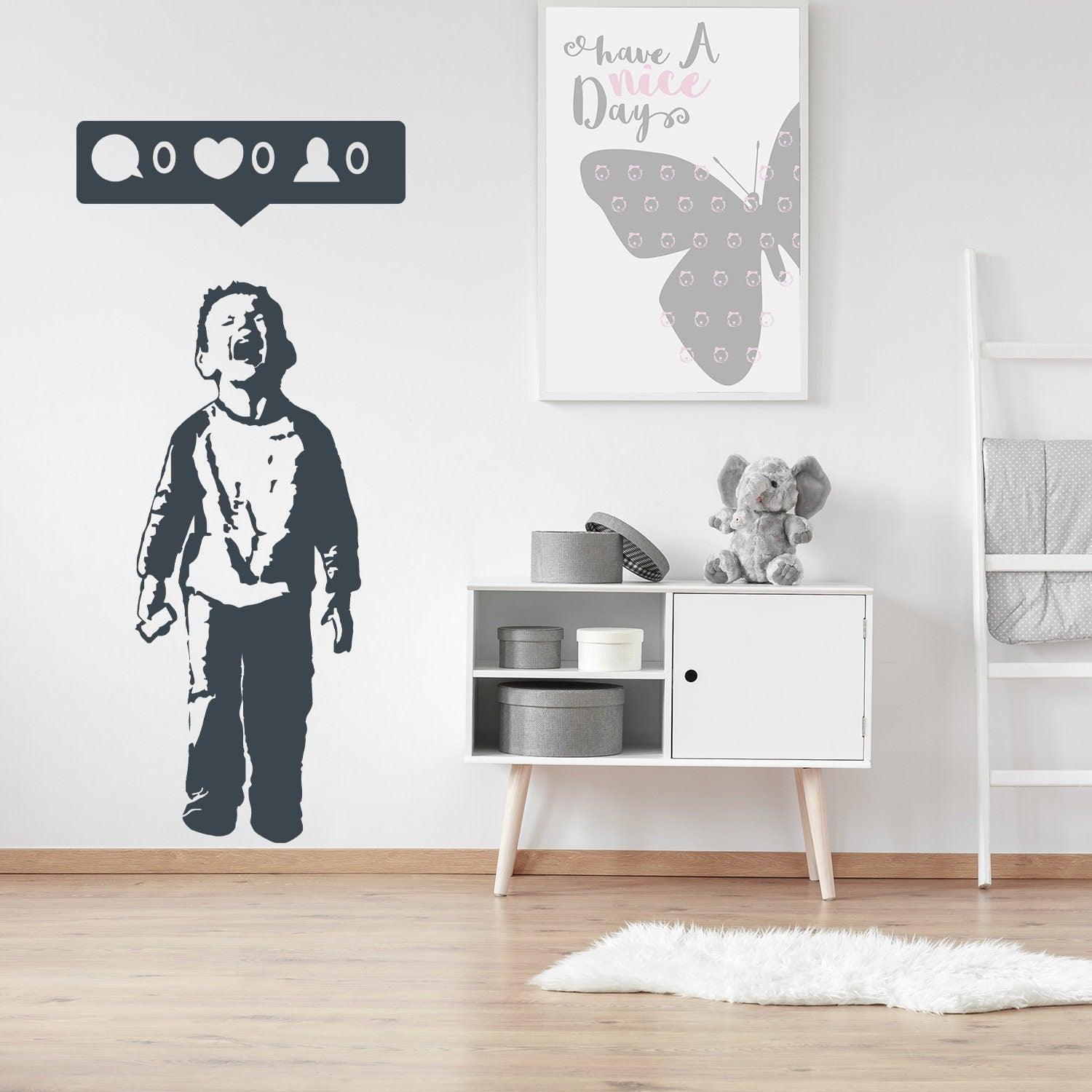 Crying Boy With Cellphone Banksy Wall Sticker - Thumbnail 2