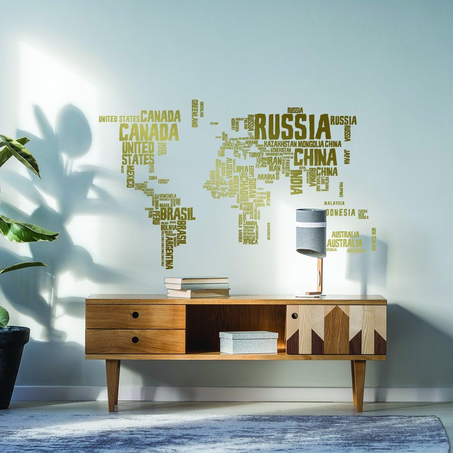 World Map Vinyl Wall Sticker with Country Names