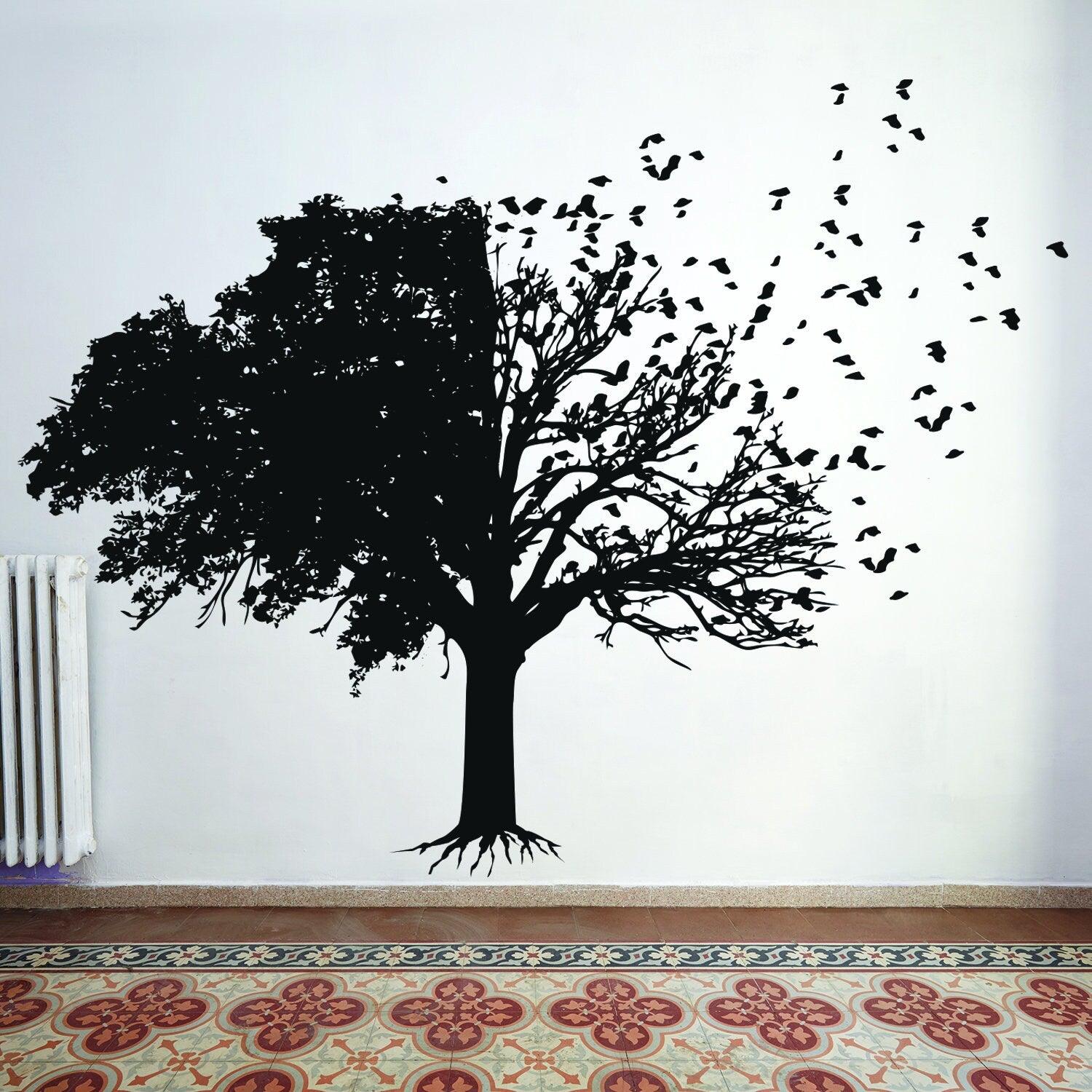 Tree Wall Decal Decor with Birds and Leaves - Thumbnail 3