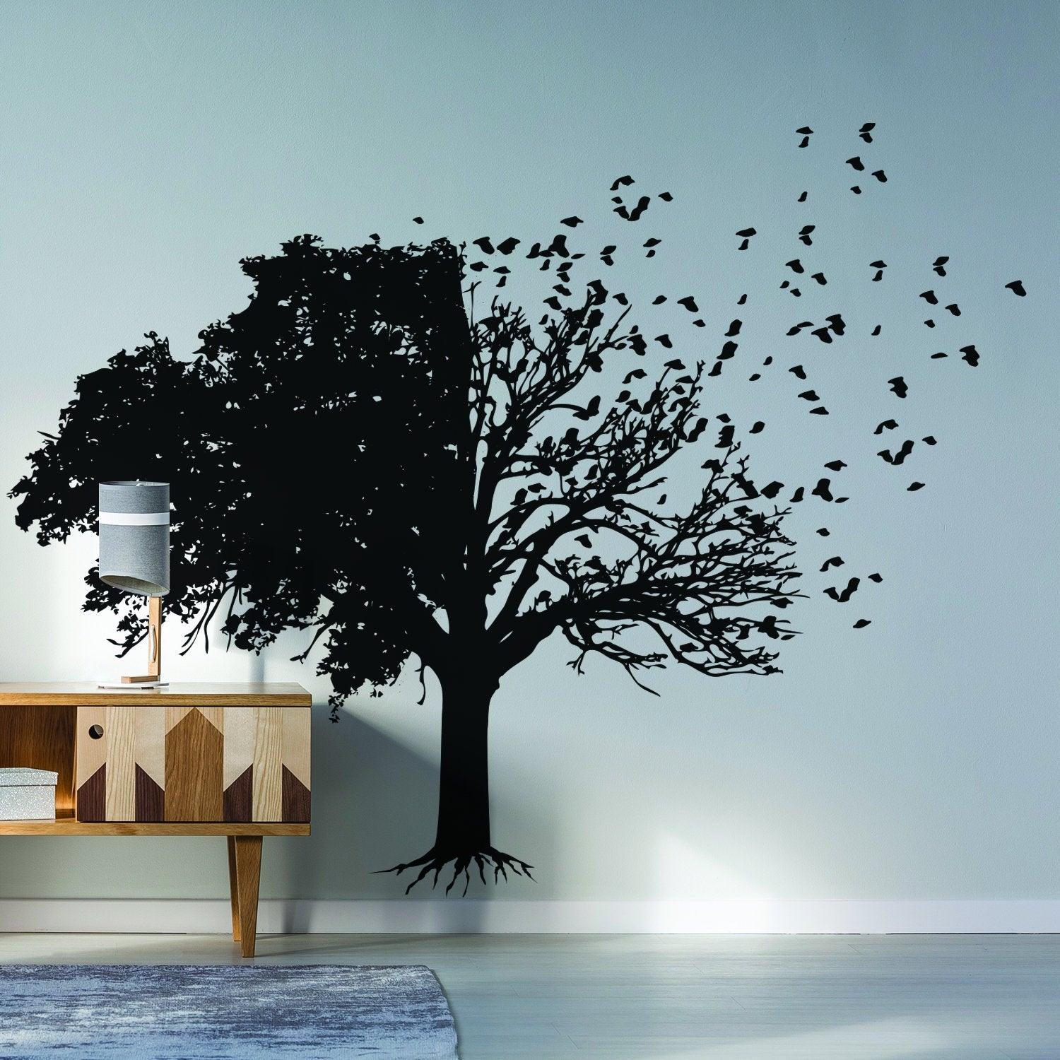 Tree Wall Decal Decor with Birds and Leaves - Thumbnail 2