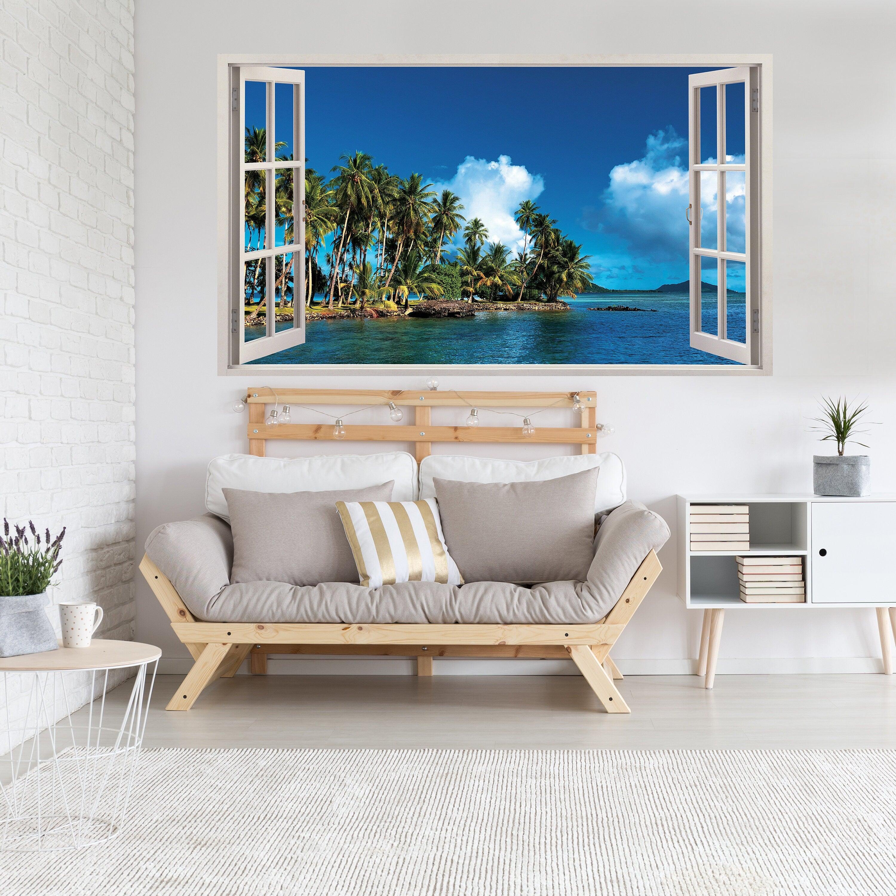 3D Window Beach View Wall Sticker