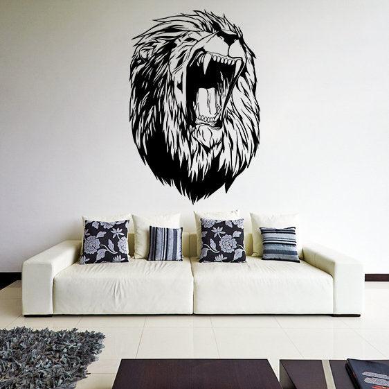 Lion Head Wall Decal Decor - Large Wild Lions Vinyl Sticker - Thumbnail 3