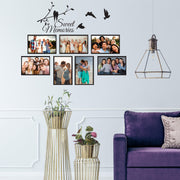 Picture frames family wall decal with the quote 'Sweet Memories' and photos, stylish room decor.