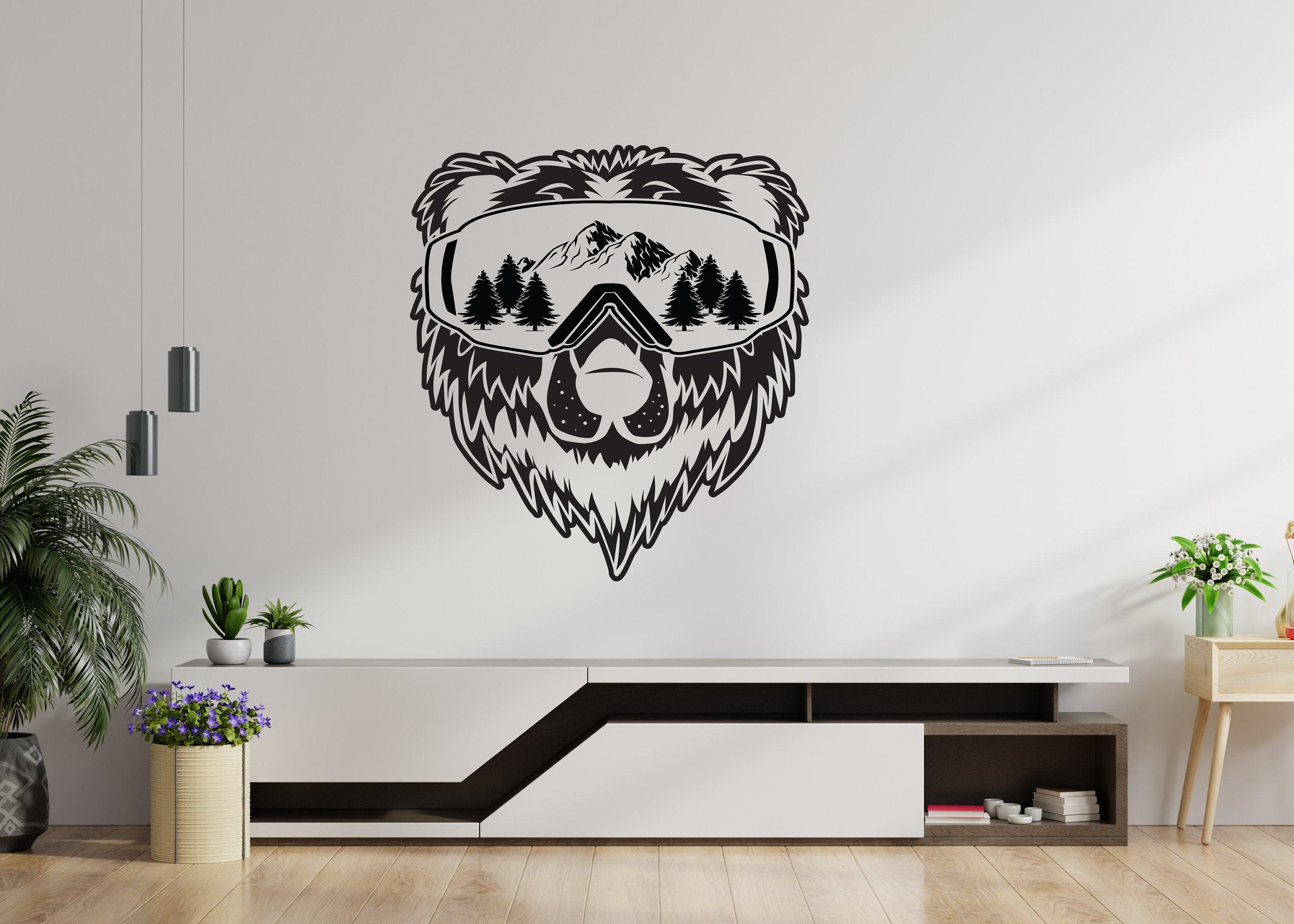 Vinyl Wall Decal - Wyoming State, Bear and Mountains Graphic Art Sticker