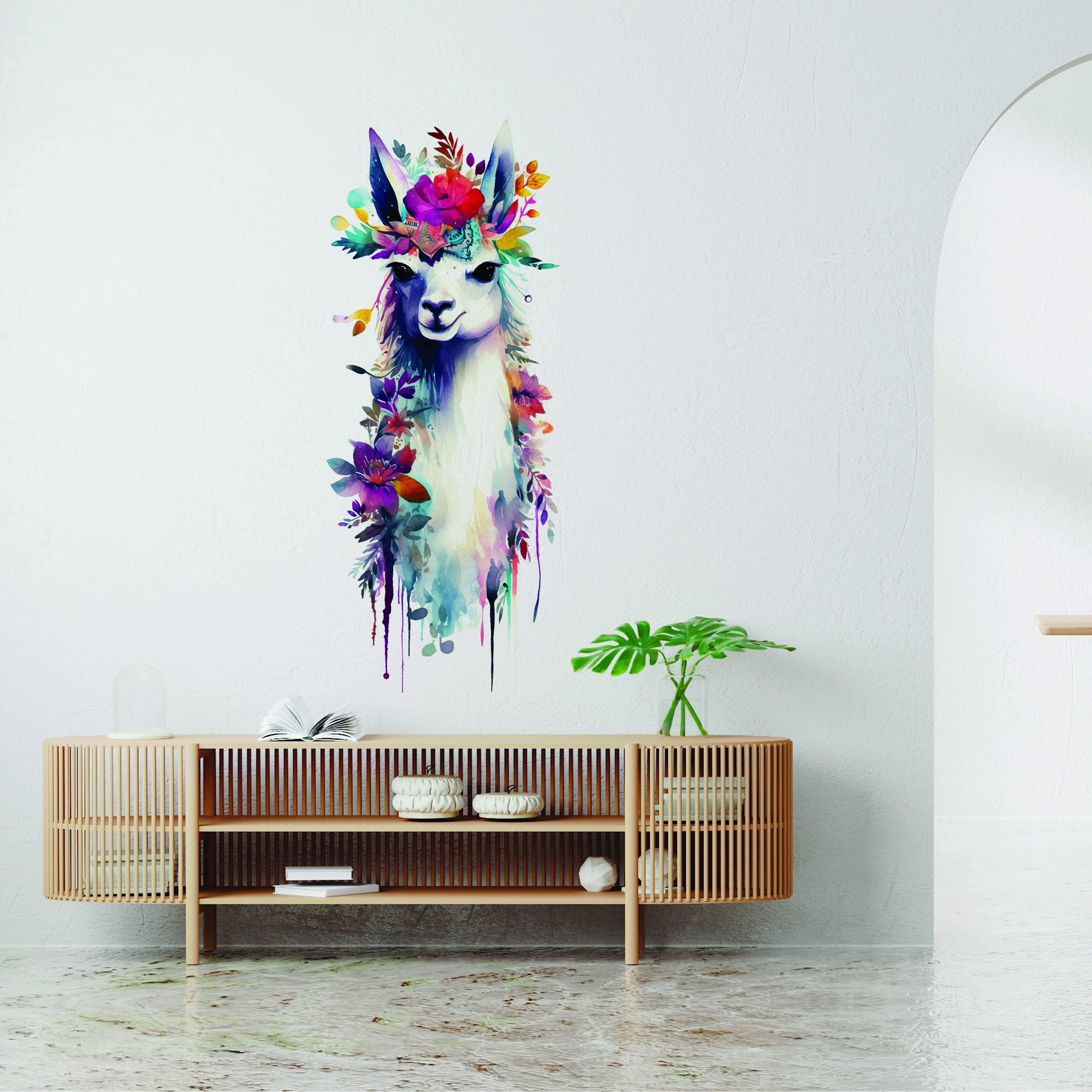 Artistic Alpaca and Floral Wall Decal