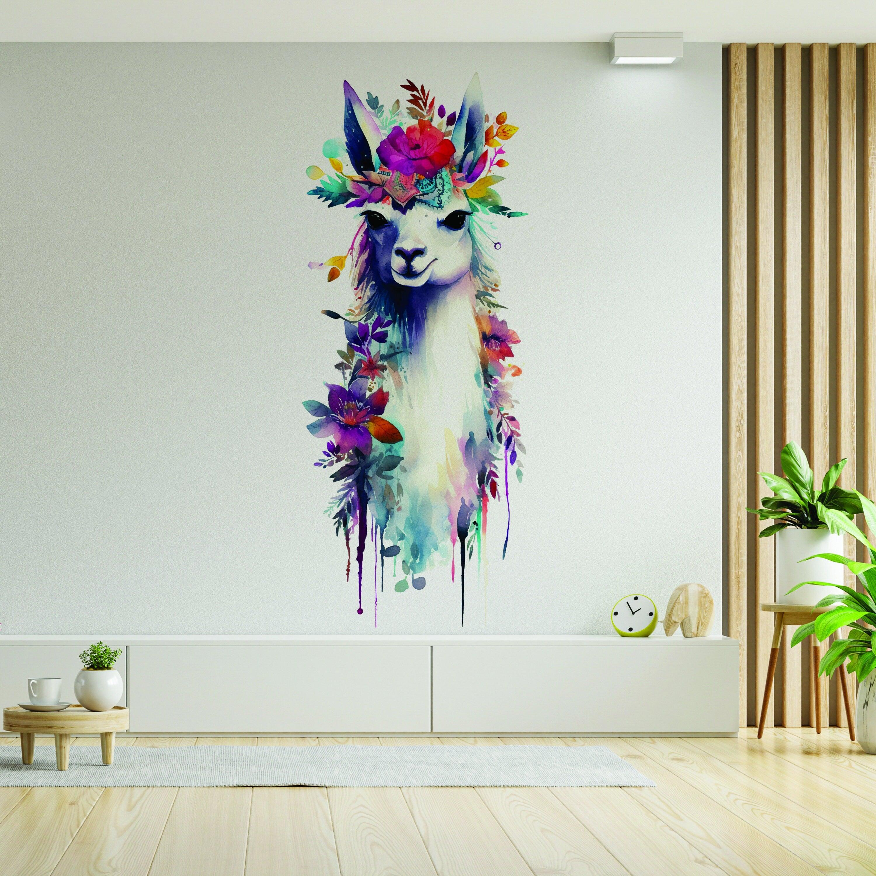 Artistic Alpaca and Floral Wall Decal - Thumbnail 4