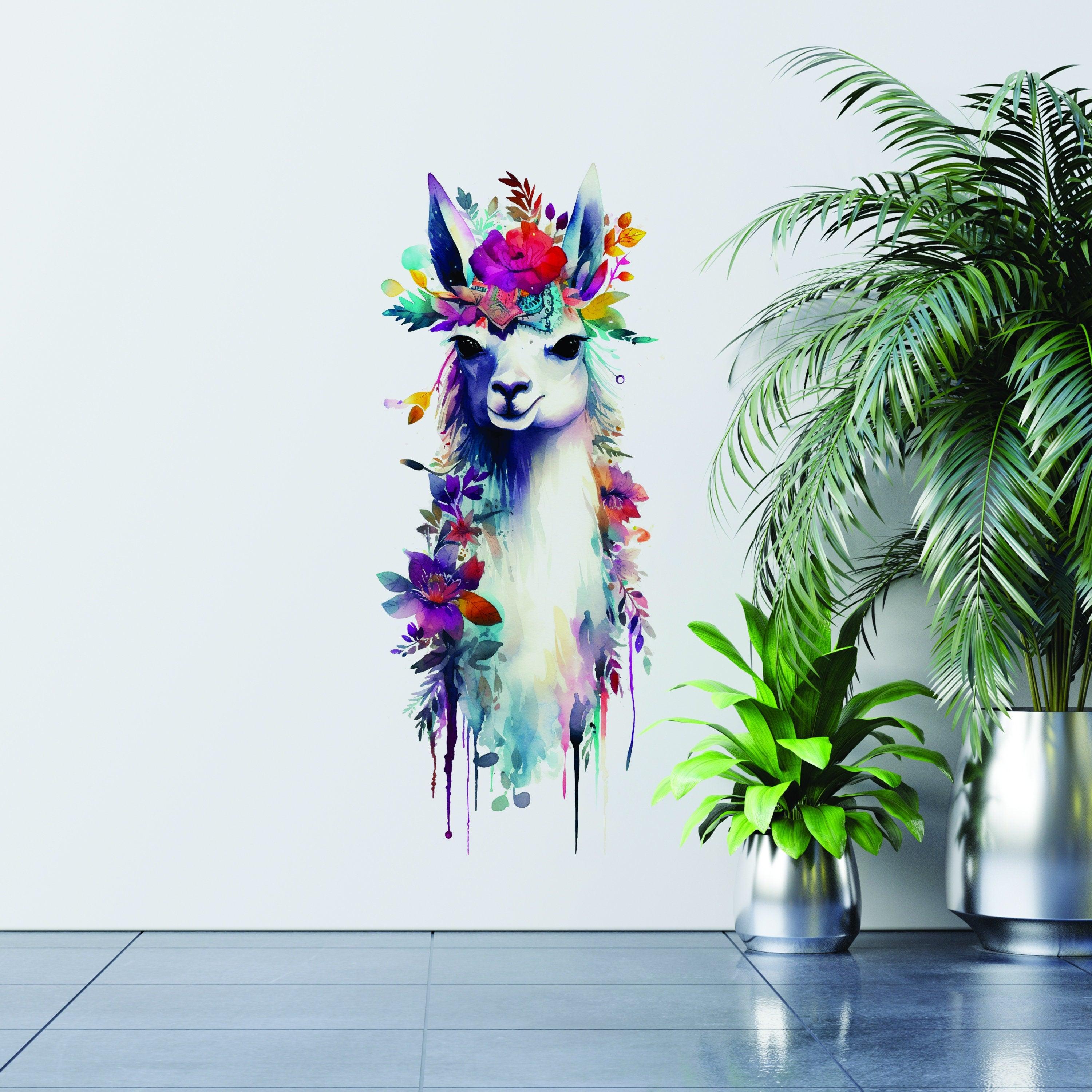Artistic Alpaca and Floral Wall Decal - Thumbnail 5