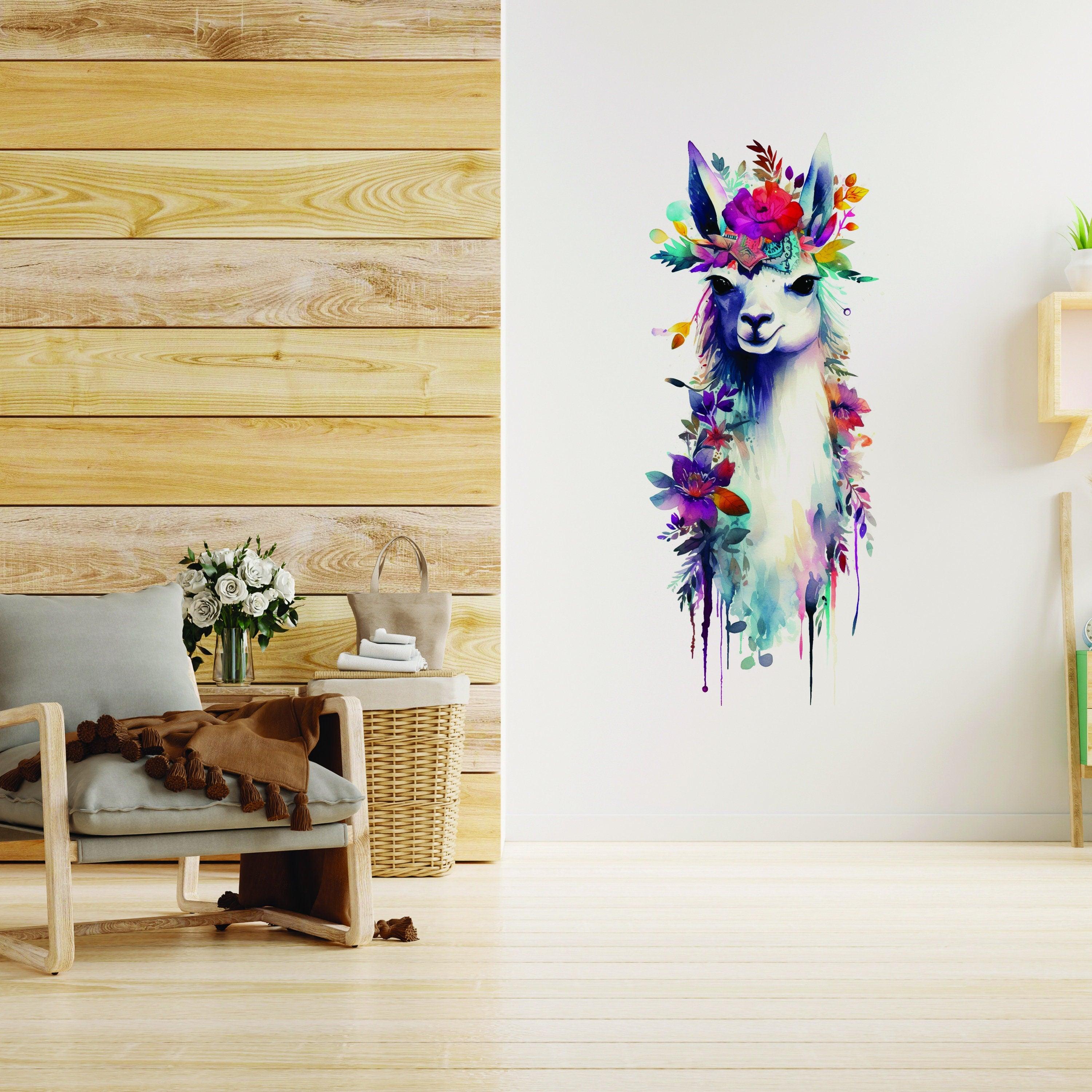 Artistic Alpaca and Floral Wall Decal - Thumbnail 3
