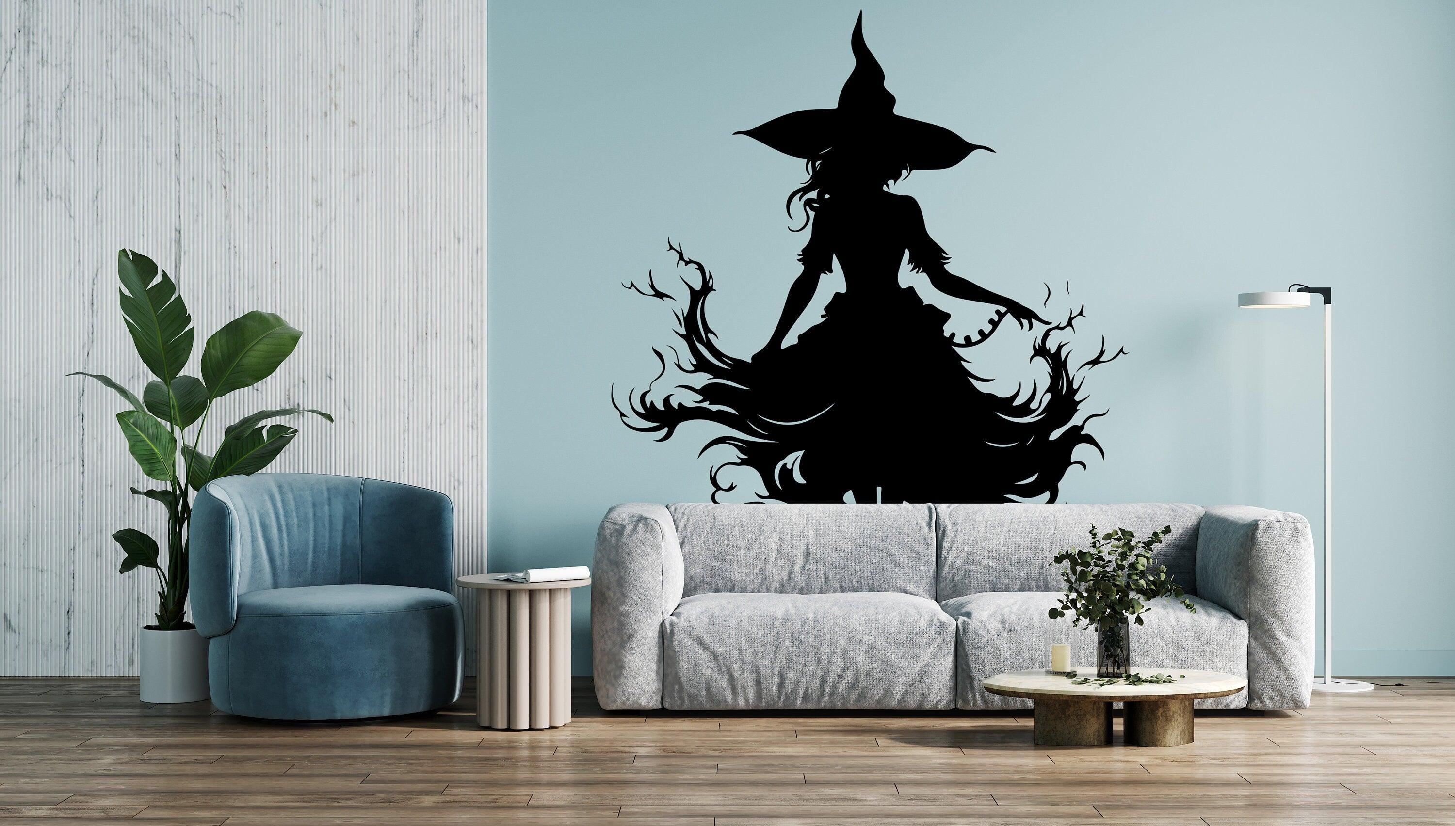 Sultry Witch in Flames Silhouette Decal