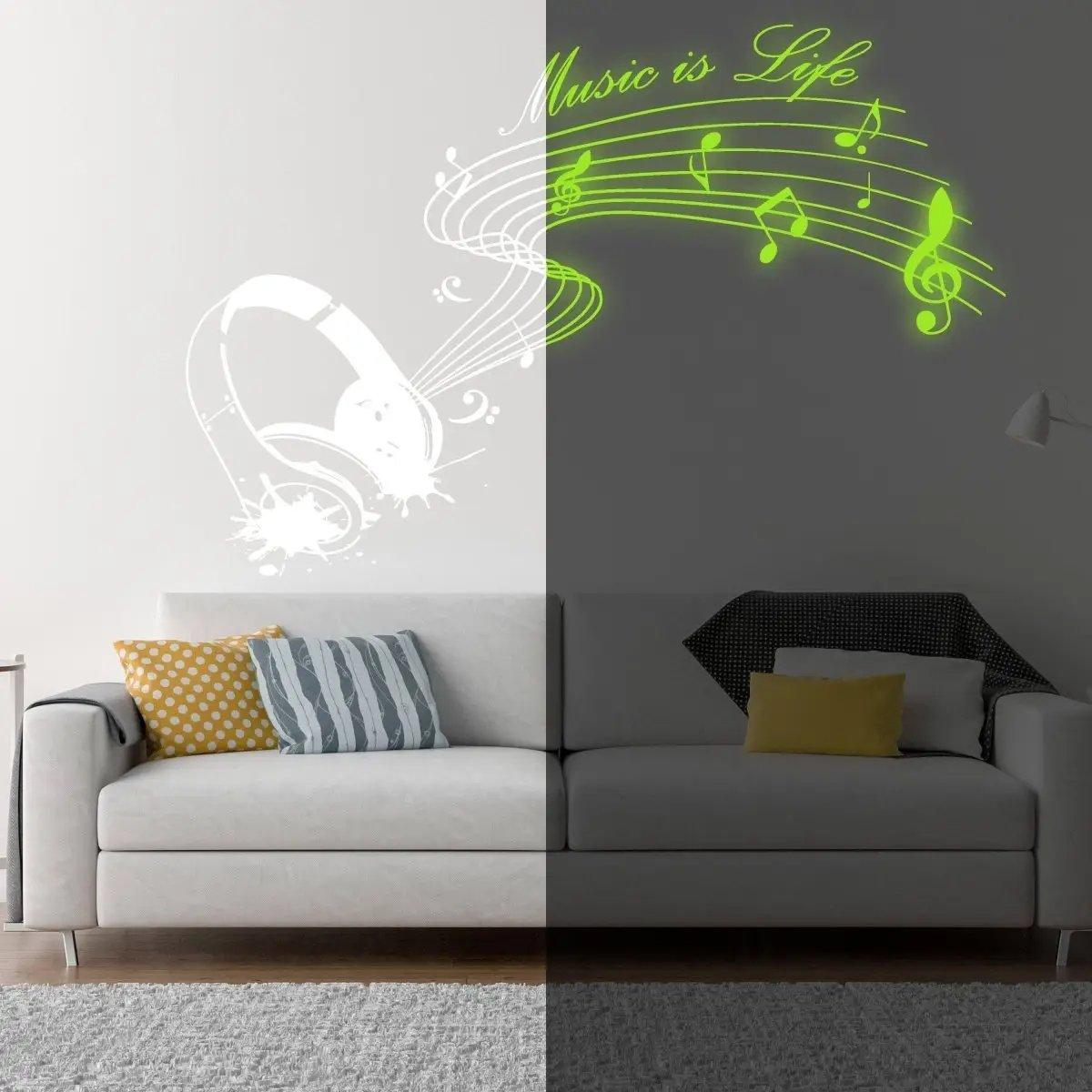 IllumiNote Glow In Dark Music Is Life Wall Decal