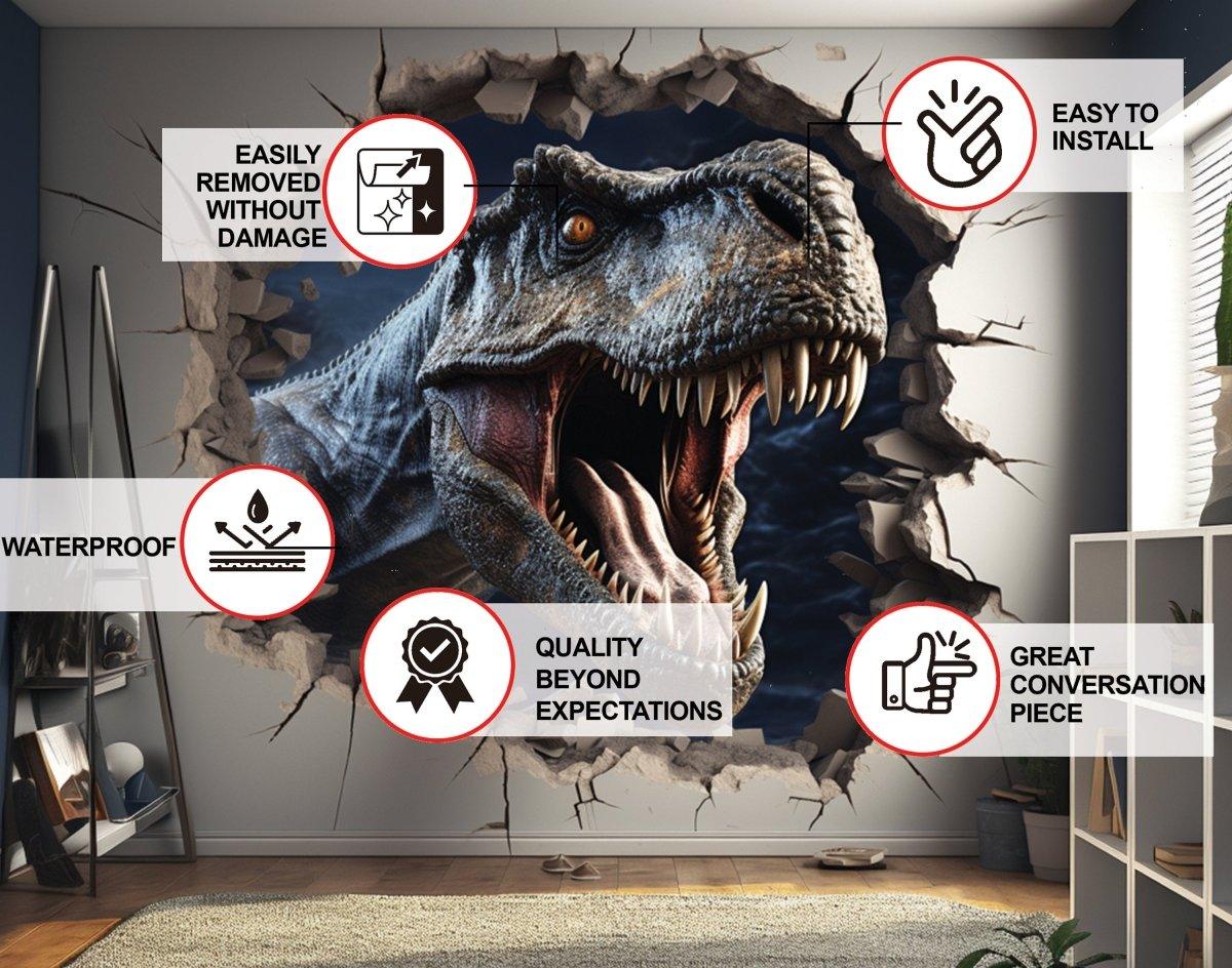 3D Dinosaur Wall Decal Illusion Wall Art Sticker - Thumbnail 5