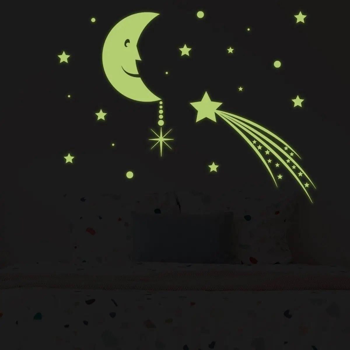 Glowing Moon and Stars Sky Wall Decals - Thumbnail 4