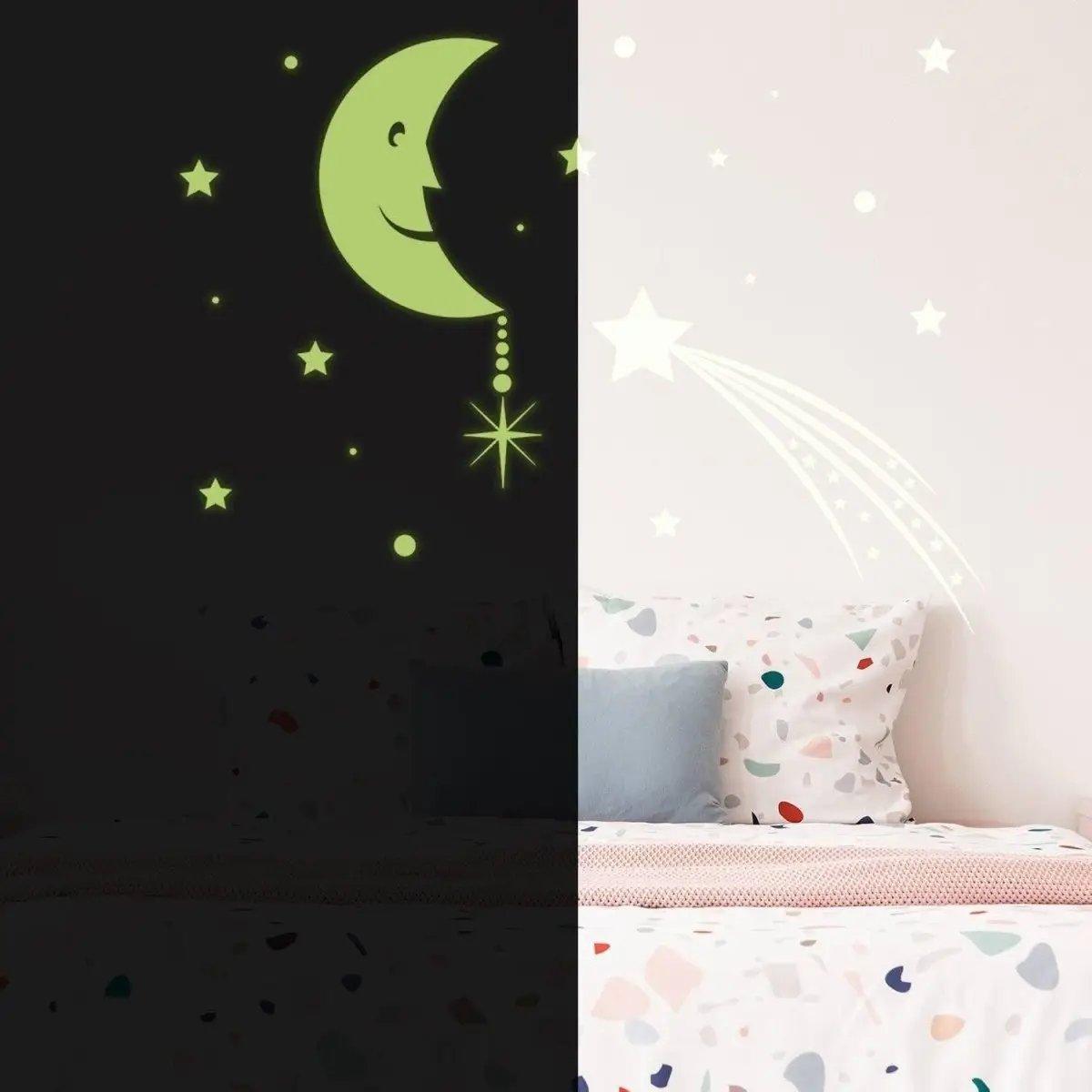 Glowing Moon and Stars Sky Wall Decals