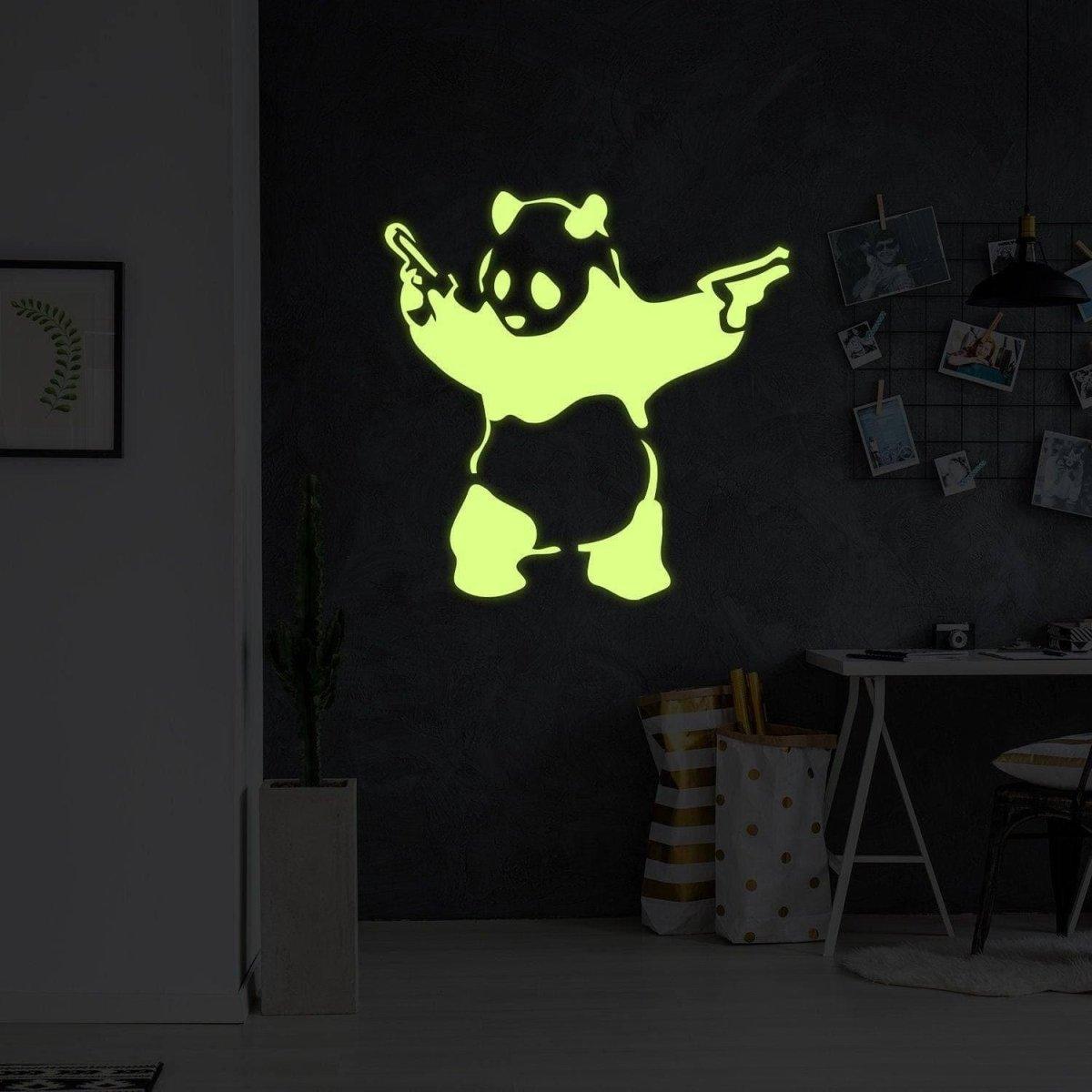 Glow In Dark Banksy Panda Shooting Guns Wall Decal - Thumbnail 2